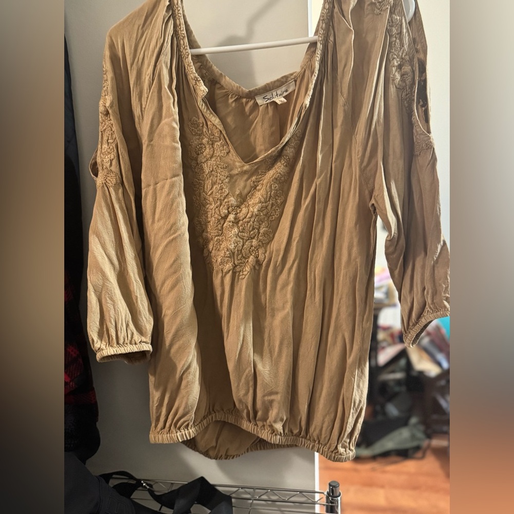 Embroidered Tan Women's Top Solitare